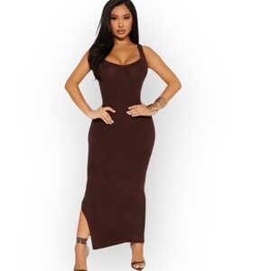 New Fashion Nova Nadia Thick Blend Bodycon Sweater Maxi Dress - Chocolate  1X